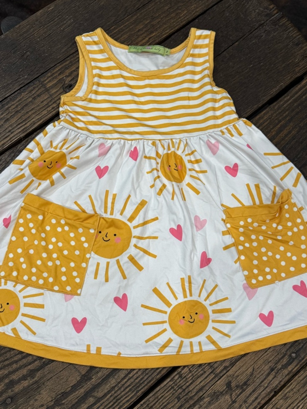 Millie Loves Lily Sunshine Stripe & Sun Print Girls Dress Yellow & White Sz 3